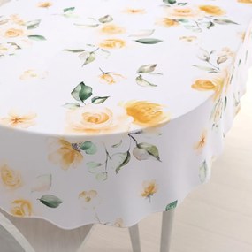 Biante Teflónový oválny obrus TF-043 Žlté ruže na bielom 140x220 cm