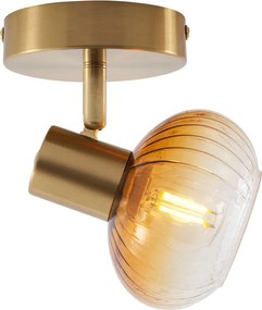 Moderné stropné bodové svetlo zlaté s okrúhlym jantárovým sklom - Teddy