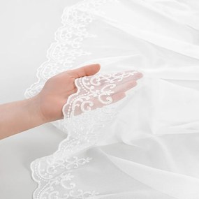 Svetlo smotanová záclona s perleťovo vytkávanou bordúrou zámocký vzor do oblúčka ZAC-026 výška 300 cm Iba metráž