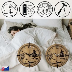 Moderné nástenné hodiny s motívom lesa a hôr | SENTOP HDF0600-GOLD-OAK