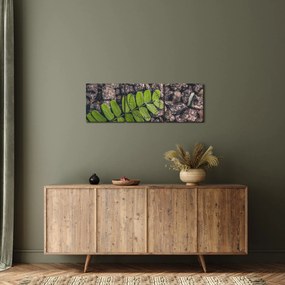 Obraz zelenej rastliny (s hodinami) (90x30 cm)