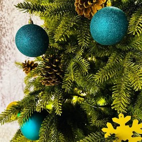 DECOLED Plastová guľa, 10 cm, pávia zelená, 6x trblietka