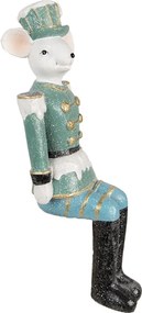 Zeleno-modrá dekorácia sediaca socha Myška v uniforme - 10*7*19 cm