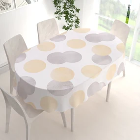 Biante Zamatový oválny obrus Tamara TMR-023 Žlté a sivé designové kruhy na smotanovom 140x200 cm