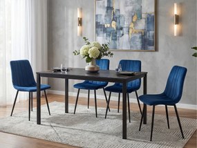 Jedálenský set 1 + 4, čierny stôl RAMOD 100x60 cm + modrá stolička LAVA s čiernymi nohami