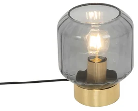 Moderná stolná lampa mosadz s dymovým sklom - Stiklo