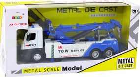 LEAN Toys Nákladné auto s žeriavom, dvoma hákmi, kovové, bielo-modré, svetlá a zvuky