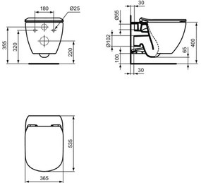 Závesné WC AQUABLADE set Ideal Standard Tesi s inštalačným systémom ProSys, ovládacie tlačidlo chróm, WC doska so SoftClose