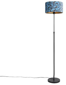 Stojaca lampa čierna s tienidlom z zamatu s motívom motýľov 35 cm - Parte
