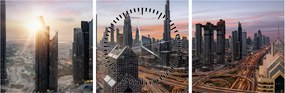 Obraz - Panorama Dubaja (s hodinami) (90x30 cm)