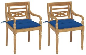 Batavia stoličky 2 ks s modrými vankúšmi masívny teak 3062152