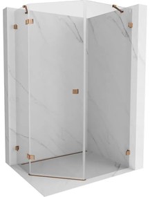 Mexen Lunar, päťuholníkový sprchový kút s ľavým náklonom 90 x 100 cm, 8mm číre sklo, profil ružové zlato, 831-090L-100P-60-00-L