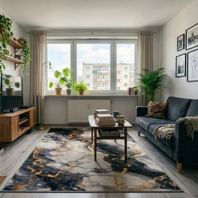 Protišmykový koberec NOVO mramor čierny / zlatý
