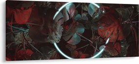 Obraz - Neónový kruh medzi palmami (120x50 cm)