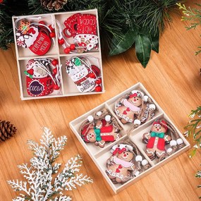Sada vianočných drevených ozdôb HOT DRINKS, 12 ks