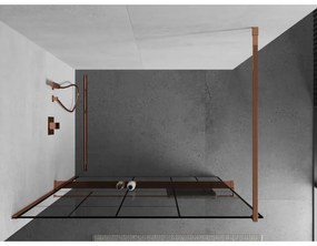 Mexen Kioto, sprchová zástena s poličkou a držiakom na uteráky 130 x 200 cm, 8mm číre sklo s čiernym vzorom, profil ružové zlato, 800-130-121-60-78