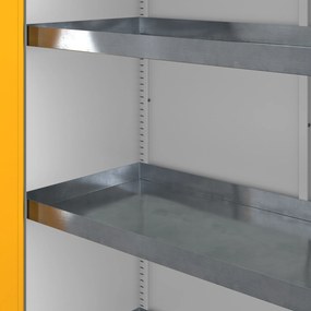 Skriňa na chemikálie s ventiláciou a odkvapkávacími zásobníkmi, šedo-žltá, 900x1850x400 mm: MARIA