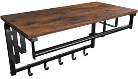 Nástenný vešiak na kabáty, s 5 háčikmi, 66 x 30 x 27 cm, rustikálny hnedý