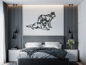 drevko Drevená nálepka na stenu Vlčí pár Rozmer obrazu: 28 x 44,5 cm, Farba dekorácie: Čierna