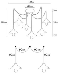 Luster na lanku MANAVGAT 6xE27/40W/230V pavúk čierna/hnedá