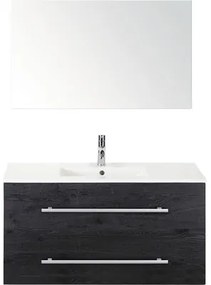 Kúpeľňový nábytkový set Sanox Stretto farba čela black oak ŠxVxH 101 x 170 x 39 cm s keramickým umývadlom a zrkadlom