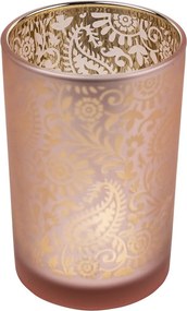 Ružovo strieborný sklenený svietnik s ornamentami Paisley vel.L - Ø 12*18cm