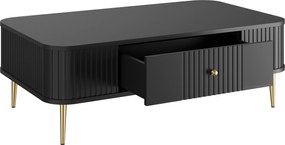 Čierny konferenčný stolík Vesper 103x60 cm so zásuvkou - zlaté nohy