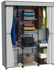 Šatníková skriňa SONIA s 8 policami a sivým závesom