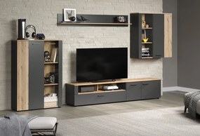 Závesná vitrína na stenu Esteban, antracit/dub evoke