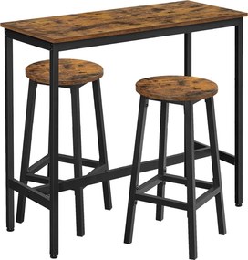 Jedálenský stôl set, barový stôl a barové stoličky, 100x40cm, rustikálna hnedá a čierna farba