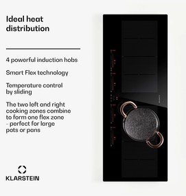 Klarstein Masterzone 90 Slim Flex, indukčná varná doska, max. 7200 W, vstavaná, 4 zóny, 2 Flex zóny, technológia ThermoBoost, Smart Flex