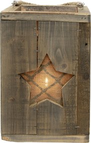 Drevený retro lampáš so hviezdou Start - 19*19*28 cm