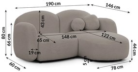 Sivá rohová pohovka z textílie buklé (pravý roh/s leňoškou) Orbit – Ropez