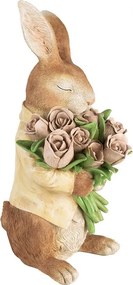 Dekorácia hnedý králik s kyticou tulipánov - 19*23*39 cm