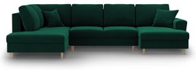 Zelená zamatová rozkladacia/s úložným priestorom rohová pohovka (ľavý roh/do "U") Kyoto – Cosmopolitan Design
