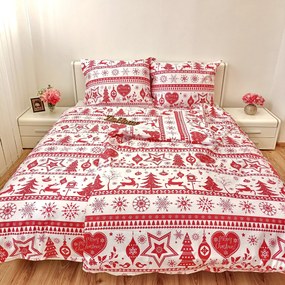 Obliečky bavlnené Vianočné obliečky Christmas červené - 1x Vankúš 90x70cm, 1x Paplón 140x200cm