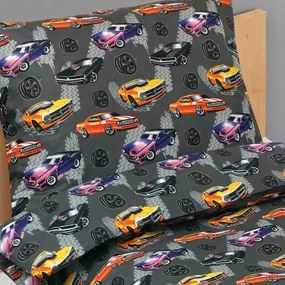 Bellatex Detské bavlnené obliečky Junior Cadillac sivá, 140 x 200 cm, 70 x 90 cm