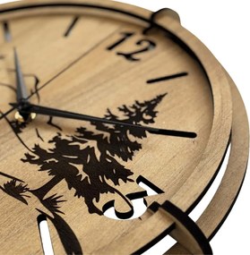 Moderné nástenné hodiny s motívom lesa a hôr | SENTOP HDF0600-GOLD-OAK