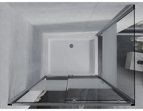 Mexen Apia, sprchový kút s posuvnými dverami 120 (dvere) x 90 (stena) cm, 6mm číre sklo s pásikmi, chrómový profil + biela sprchová vanička RIO s chrómovým sifónom, 840-120-090-01-20-4510