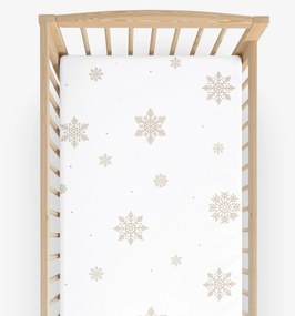 Goldea vianočná bavlnená napínacia plachta do detskej postieľky - snehové vločky na bielej 60 x 120 cm