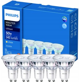 5x LED žiarovka Philips GU10 - 4,7 W - 345lm - 2700K