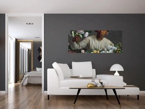 Obraz - Frédéric Bazille, Young Woman with Peonies, reprodukcia (120x50 cm)