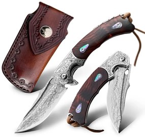 KnifeBoss damaškový zavírací nůž Mustang Rosewood VG-10