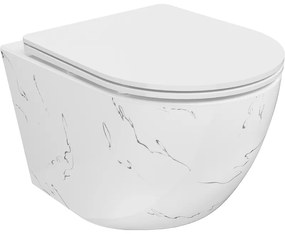 Mexen Lena, závesná WC misa Rimless s duroplastovým sedátkom s pomalým zatváraním, imitácia mramoru-biely kameň, 30224093