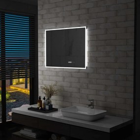 vidaXL Kúpeľňové LED zrkadlo, dotykový snímač+zobrazenie času 80x60 cm