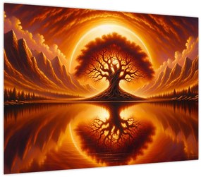 Obraz – Strom v krvavom slnku (70x50 cm)
