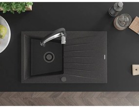 Mexen Cesar, 1-komorový granitový drez 775x470x190 mm a drezová batéria Aster, čierna škvrnitá, 6514-76-73450-07-B