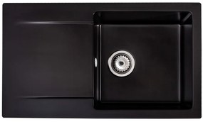 Sink Quality Ferrum, kuchynský granitový drez 770x450x190 mm + sifón, čierna, SKQ-FER.C.1KDO.X