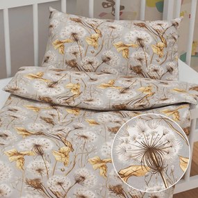 Biante Detské bavlnené posteľné obliečky do postieľky Sandra SA-517 Jesenné púpavy na sivom Do postieľky 90x120 a 40x60 cm