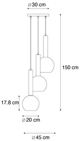 Moderné závesné svietidlo čierne s dymovým sklom 3-svetlá - Clayton